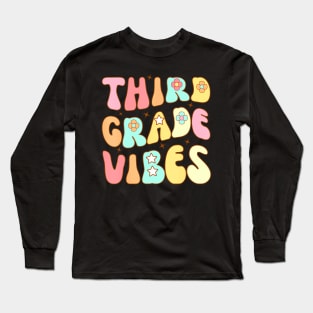 Third Grade Vibes Groovy Teacher Women Kids Long Sleeve T-Shirt